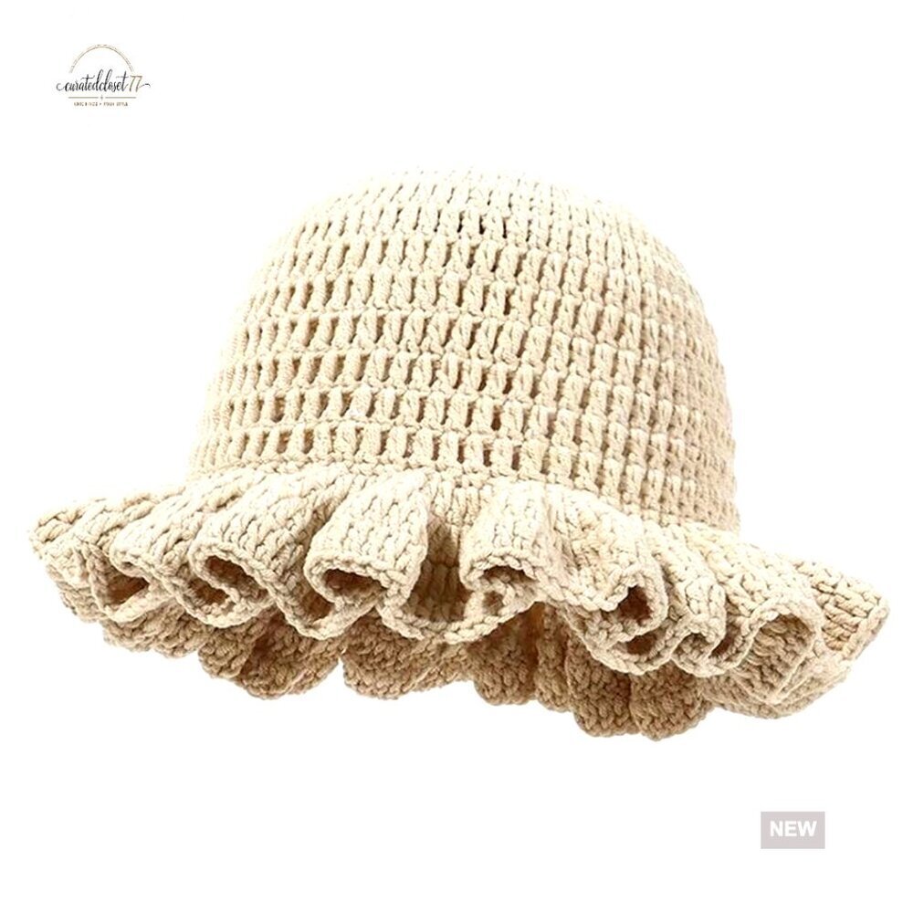 Crochet Bucket Hat Handmade Knit Floppy Cap Boho Travel Outdoor Fishing